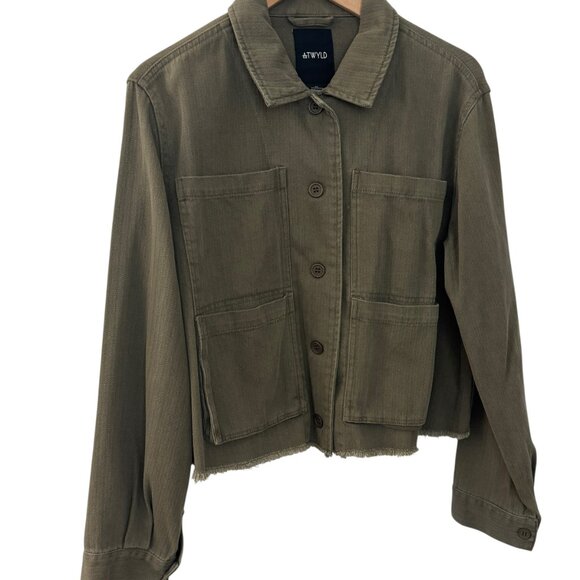 ATWYLD Embroidered Wyld Life Army Green Button Jacket Women's Medium Moto Baddie - Picture 3 of 14